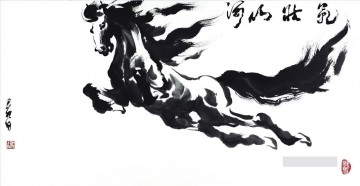 黒と白 Painting - 墨黒の空飛ぶ馬